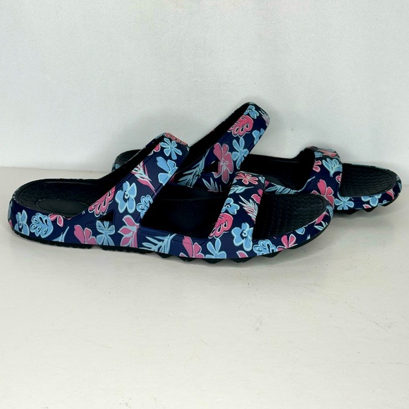 Spenco Kholo Slides Blue Tropical Floral Orthotic Shoe Slip On ‎ Beachy Sz 12 - Picture 1 of 9